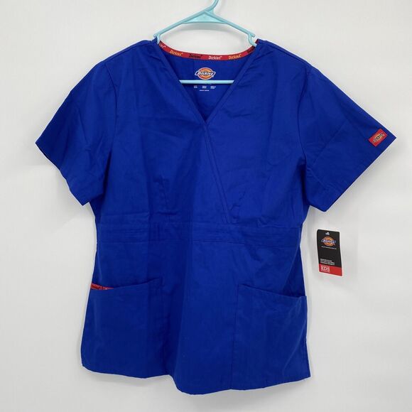Dickies Womens Empire Waist EDS Signature Mock Wrap Scrub Top Blue Medium NWT - Picture 1 of 9